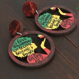 2D Flat - Women'S African Silhouette Hollow Wooden Earrings Handcrafted